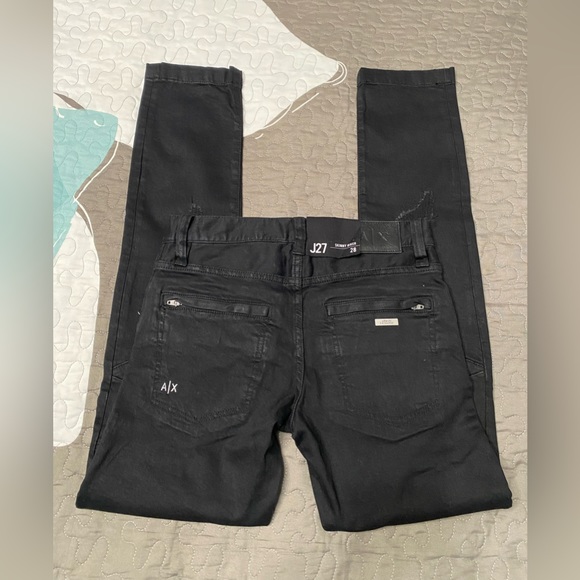 Men’s  Armani Exchange SKINNY BIKER STRETCH COTTON DENIM JEANS, size 28, black - Picture 7 of 10